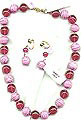 Raspberry Venetian Glass Bead Necklace and Matching earrings