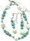 Melinda Teal Pearl, Turquoise, and White Square Pearl Bracelet and Earring Set