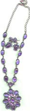Purple Cabochon and Flower Pendant Necklace Set